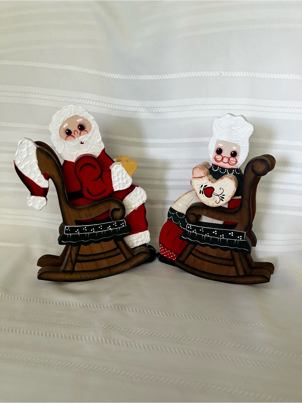 Vintage Handpainted Wooden Santa Mrs. Claus Rocking Chair Set Holiday Home Decor